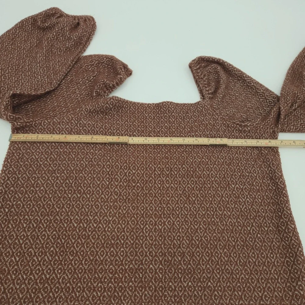Madewell Womens Large Brown Square Neck Puff Sleeve Knit Top Boho Casual Chic